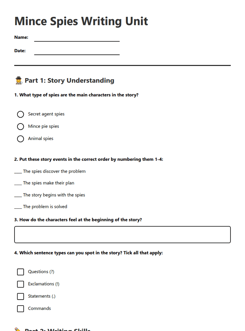 Mince Spies Writing Unit