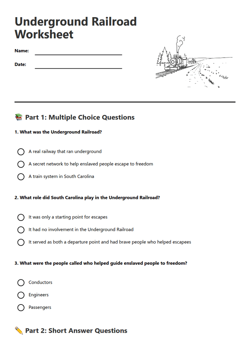 Underground Railroad Worksheet