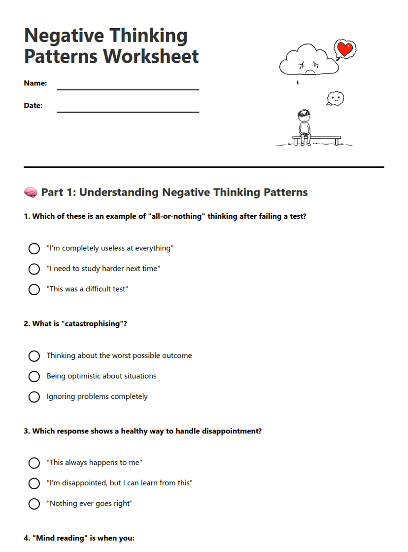 Negative Thinking Patterns Worksheet