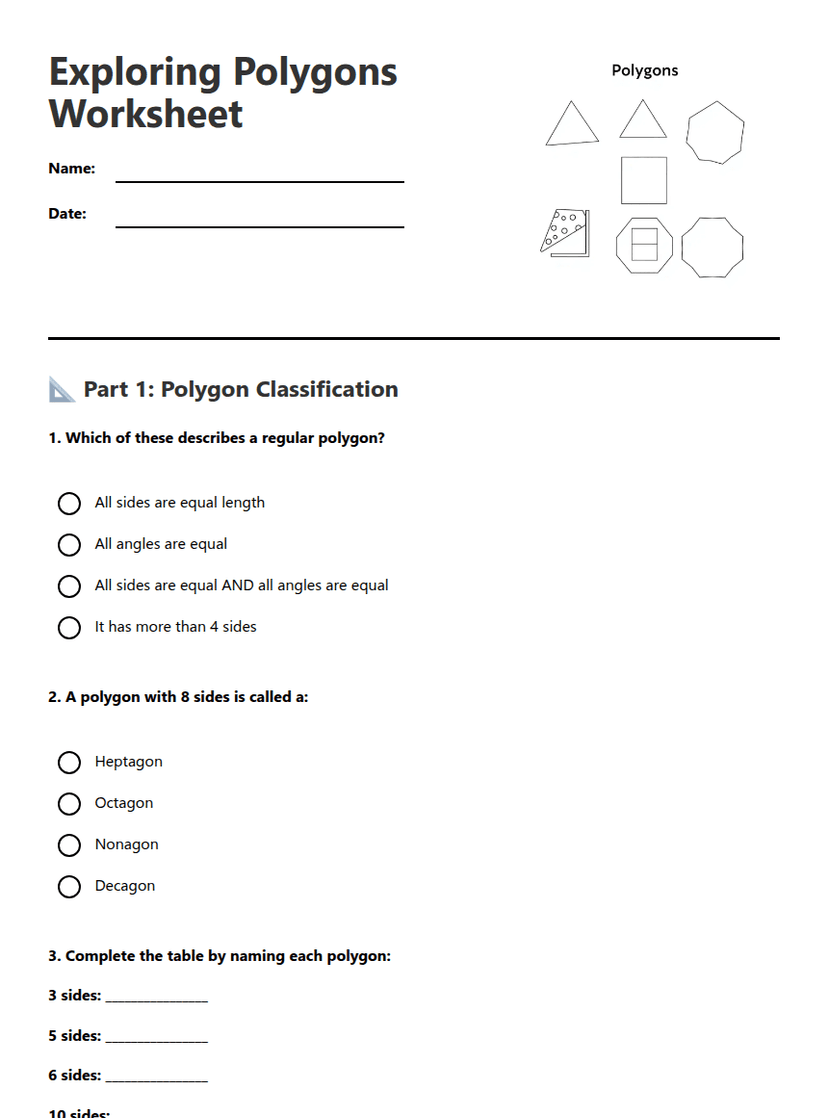Exploring Polygons Worksheet