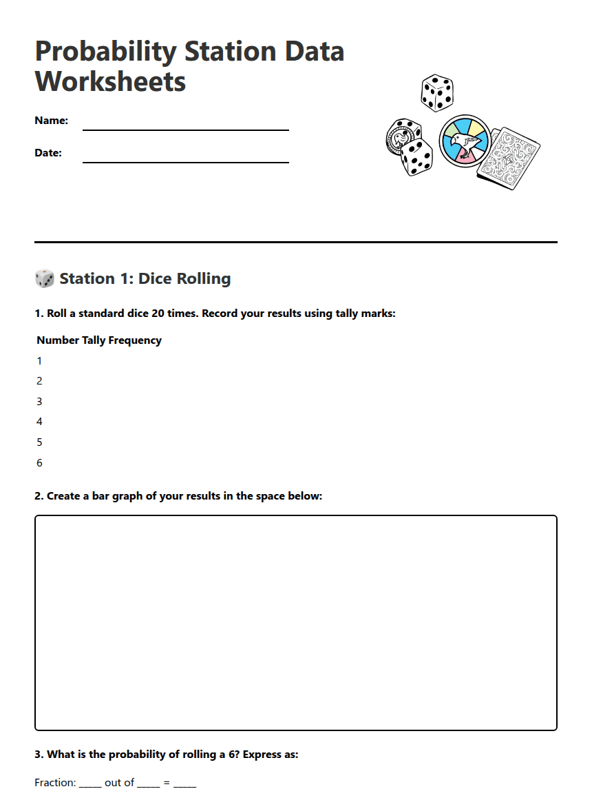 Probability Station Data Worksheets worksheet preview