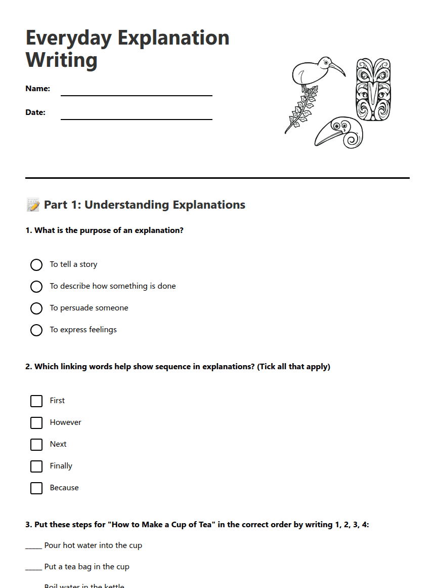 Everyday Explanation Writing worksheet preview