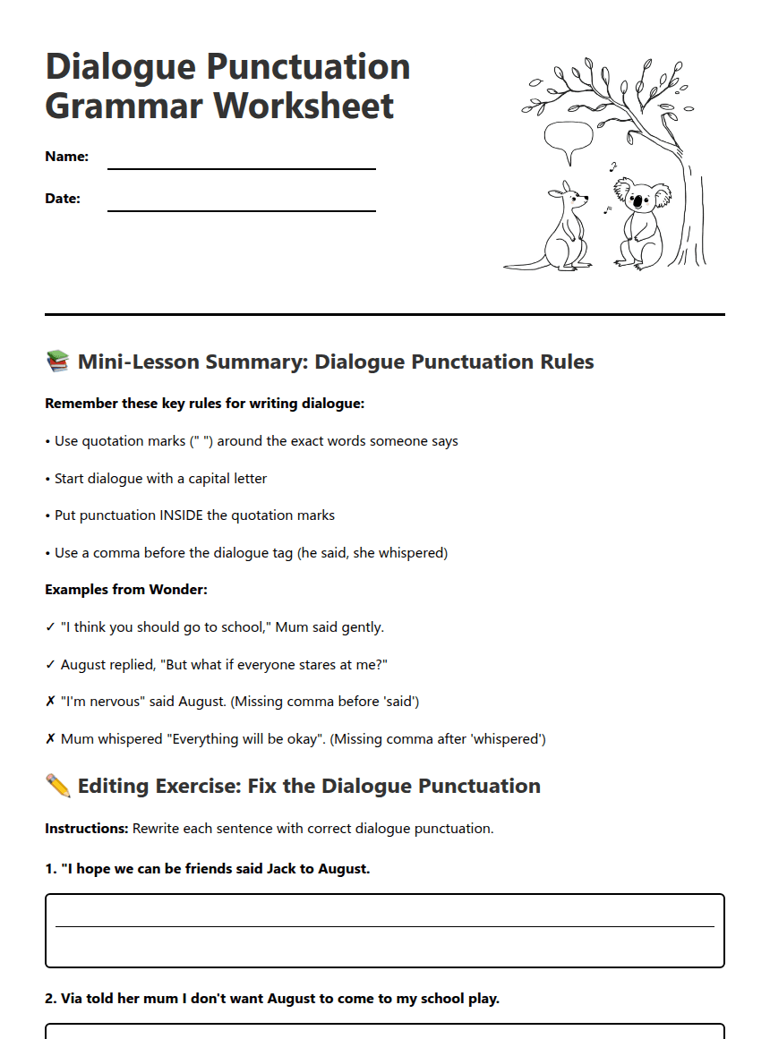 Dialogue Punctuation Grammar Worksheet worksheet preview