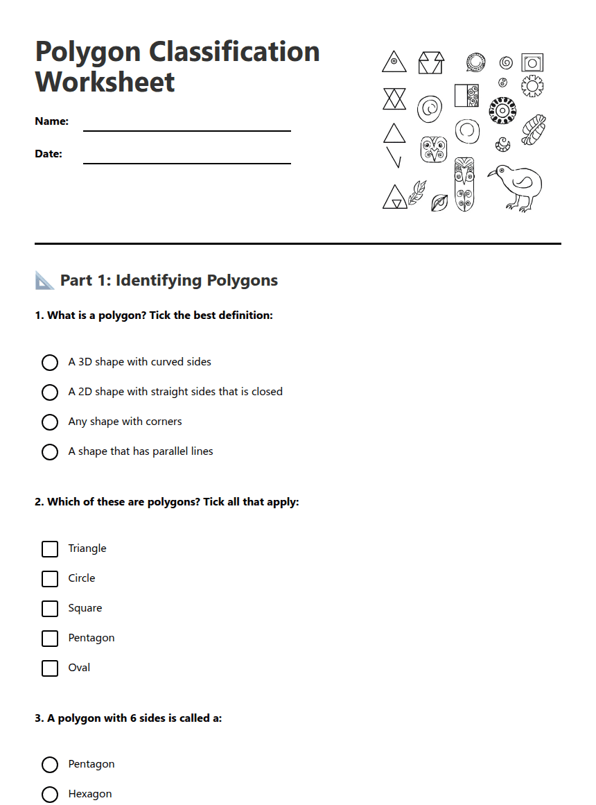 Polygon Classification Worksheet worksheet preview