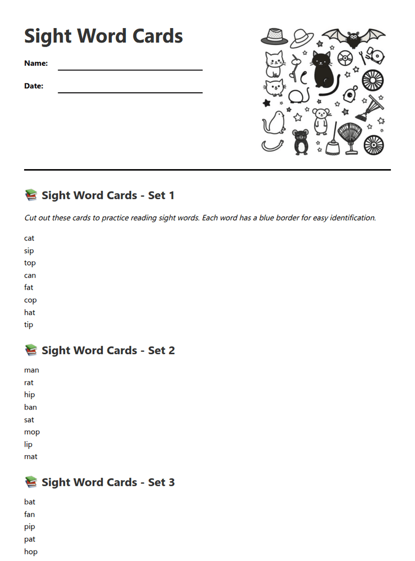 Sight Word Cards