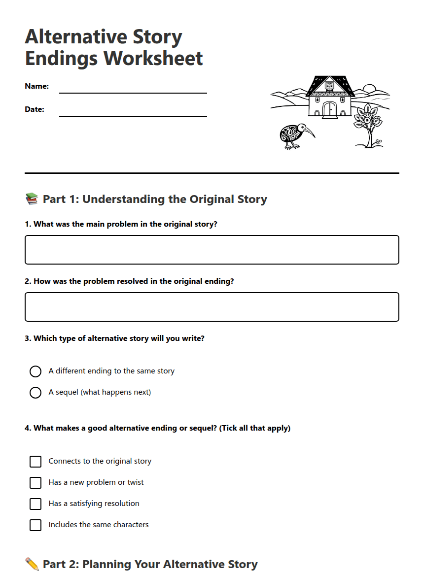 Alternative Story Endings Worksheet worksheet preview