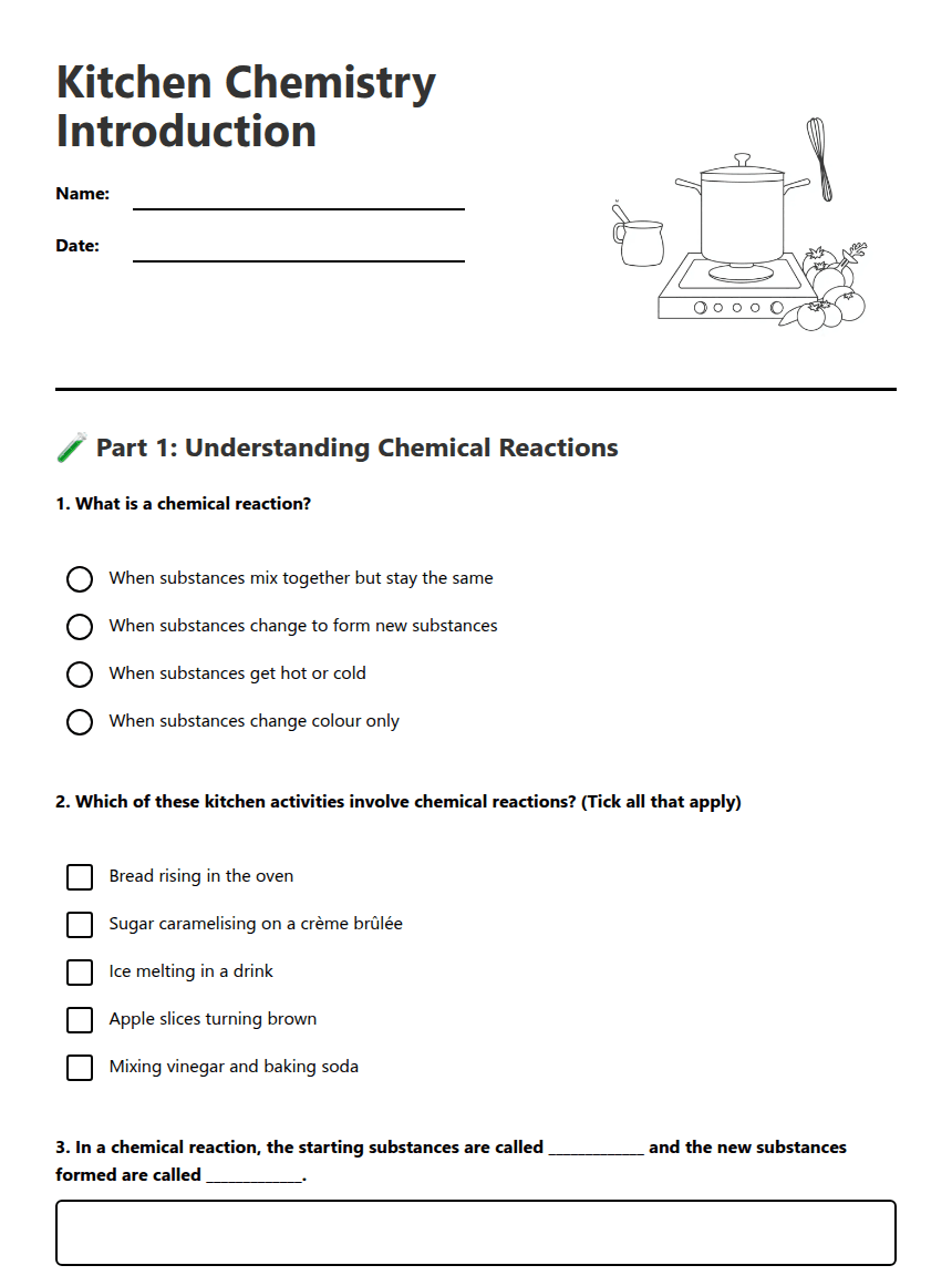 Kitchen Chemistry Introduction worksheet preview
