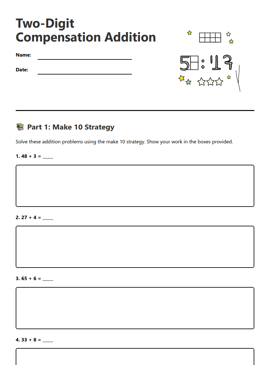 Two-Digit Compensation Addition worksheet preview