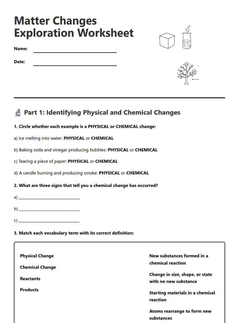 Matter Changes Exploration Answer Key