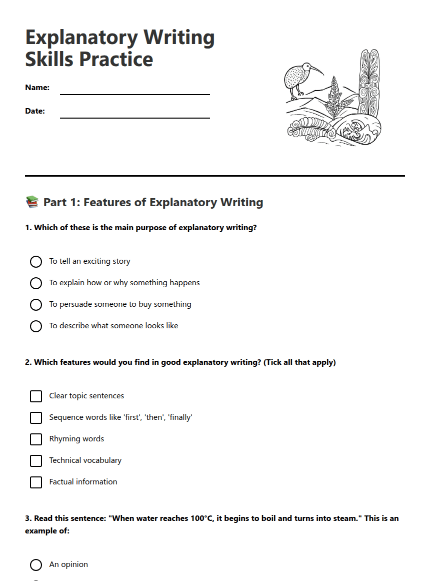 Explanatory Writing Skills Practice worksheet preview