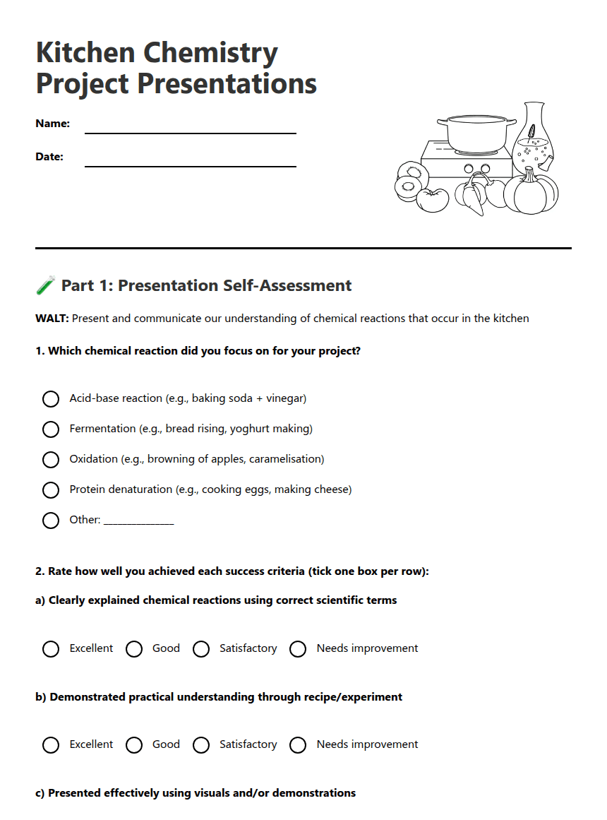 Kitchen Chemistry Project Presentations worksheet preview