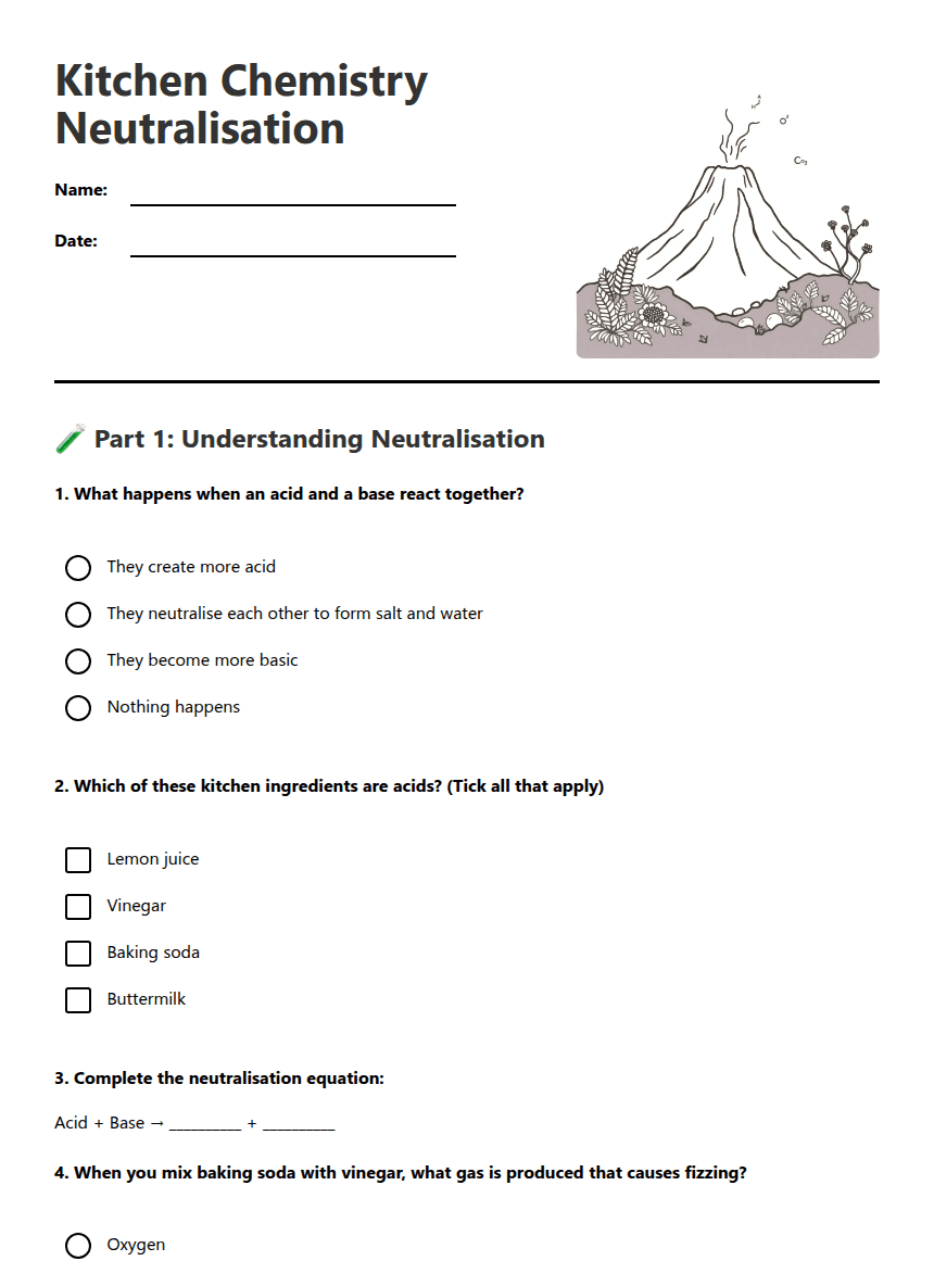 Kitchen Chemistry Neutralisation worksheet preview