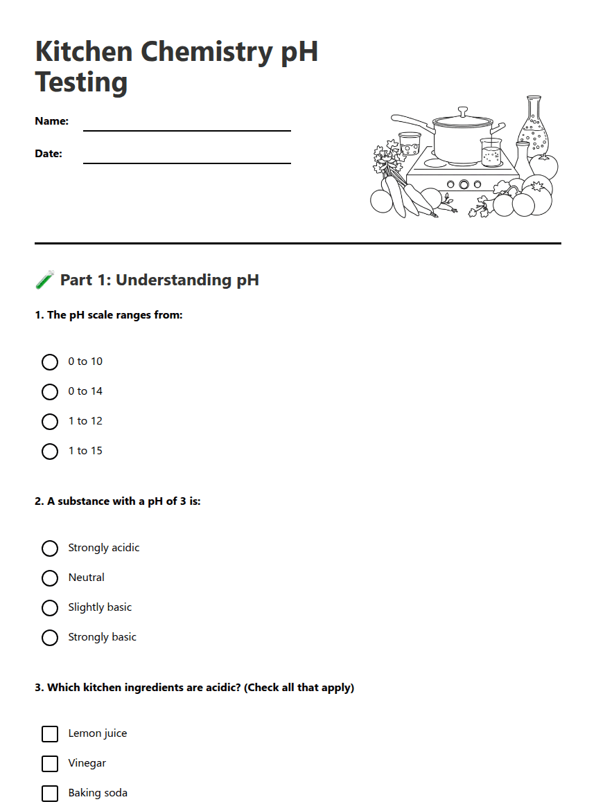 Kitchen Chemistry pH Testing worksheet preview