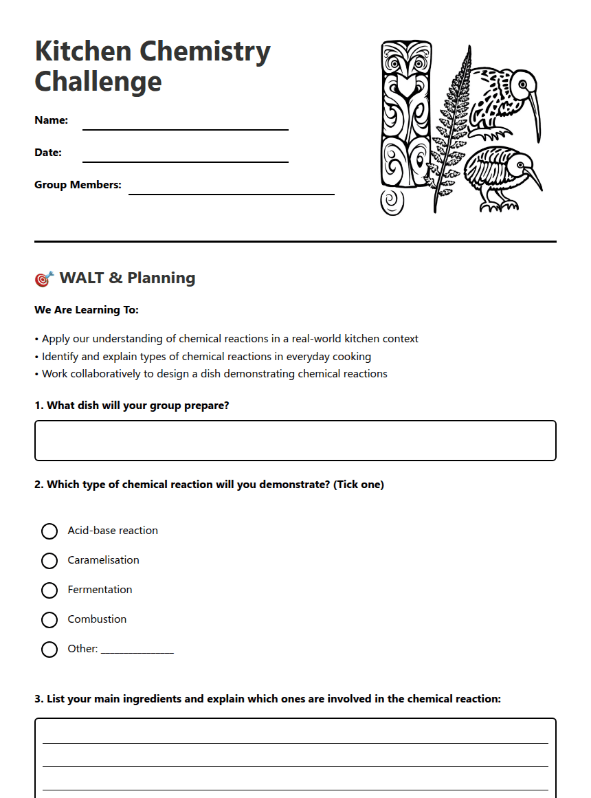 Kitchen Chemistry Challenge worksheet preview