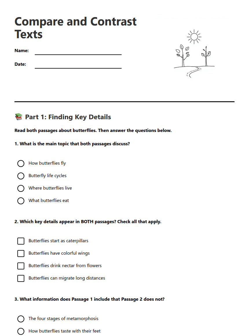 Compare and Contrast Texts worksheet preview