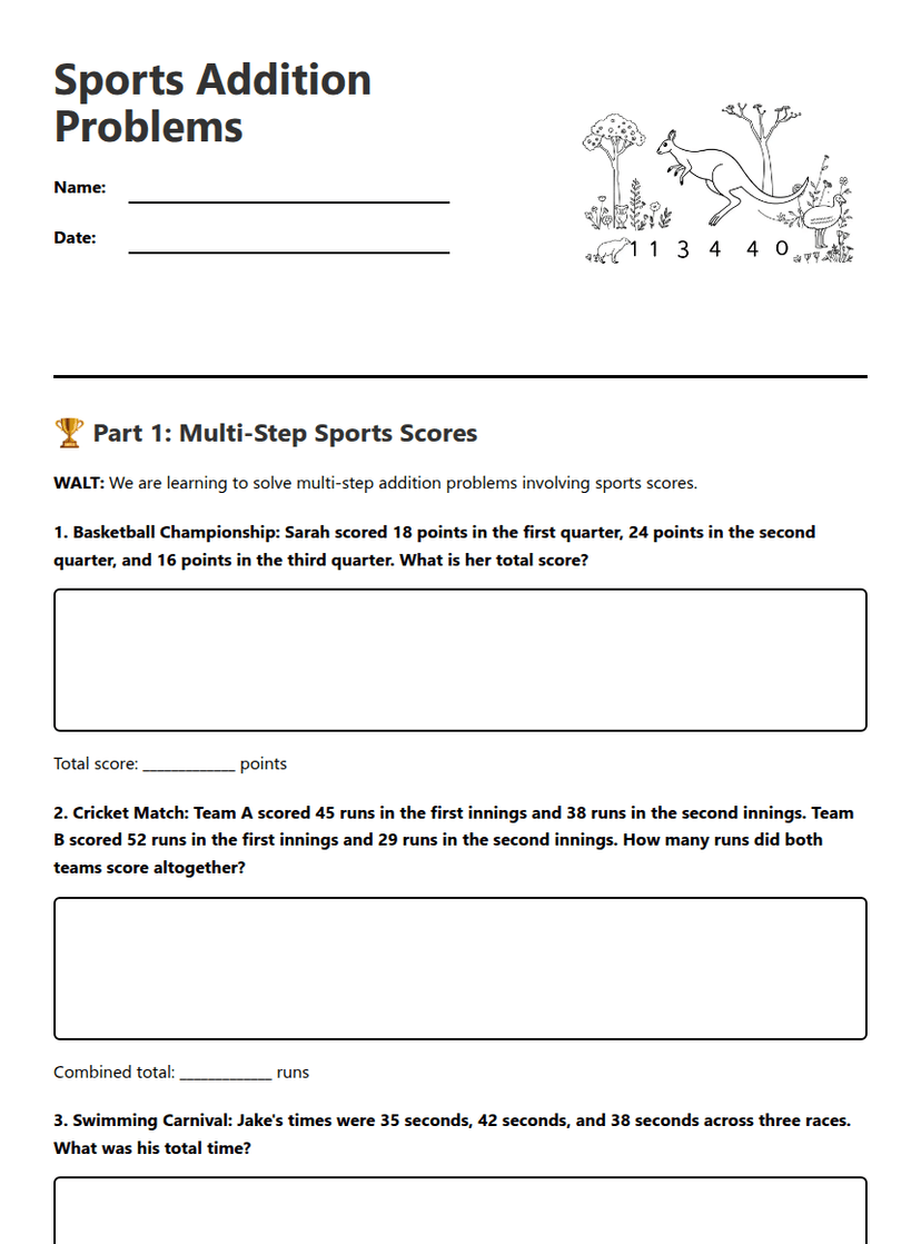 Sports Addition Problems