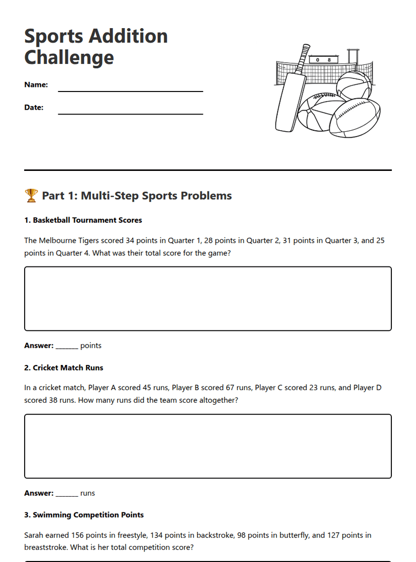 Sports Addition Challenge
