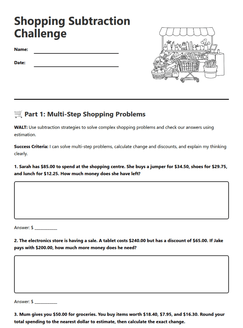Shopping Subtraction Challenge