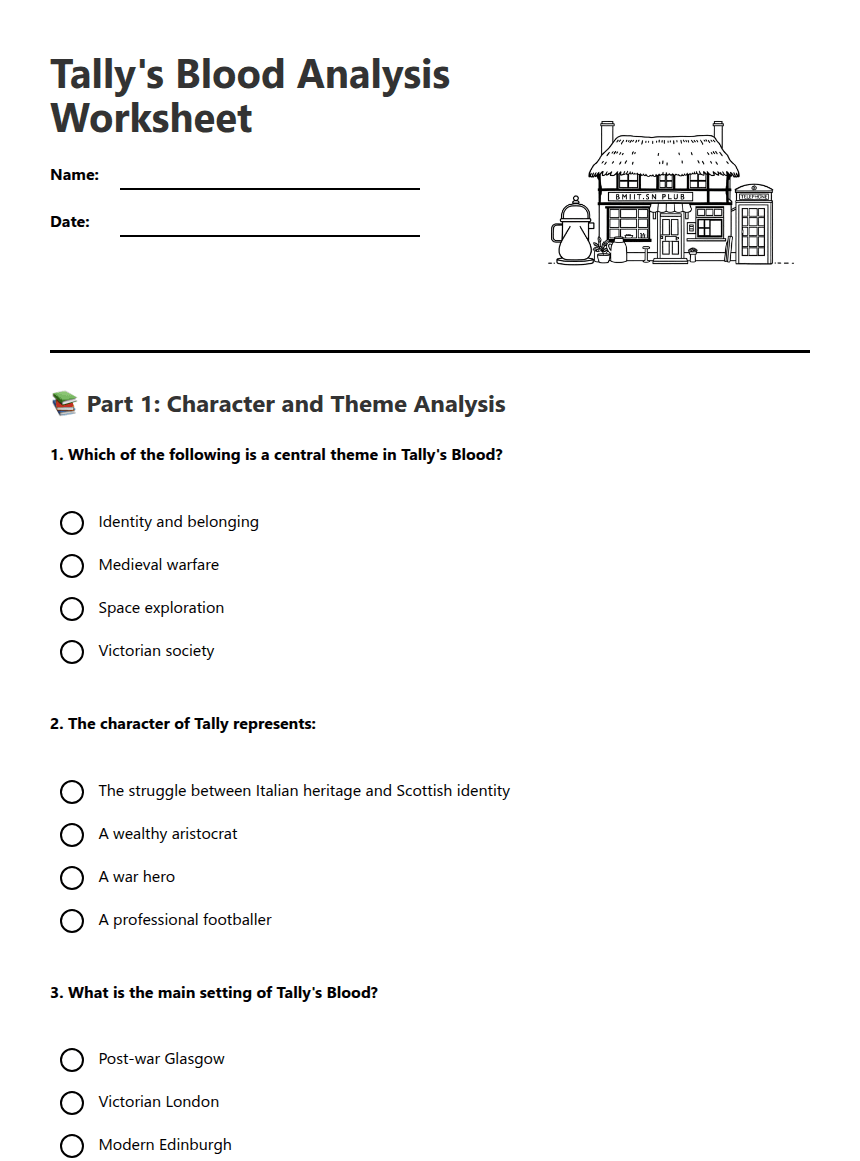 Tally's Blood Analysis Worksheet worksheet preview