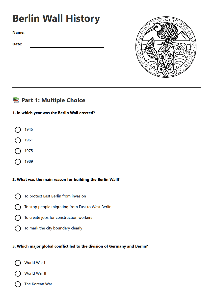 Berlin Wall History worksheet preview