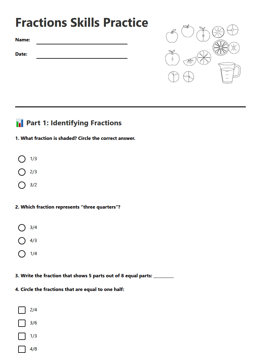 Fractions Skills Practice worksheet preview