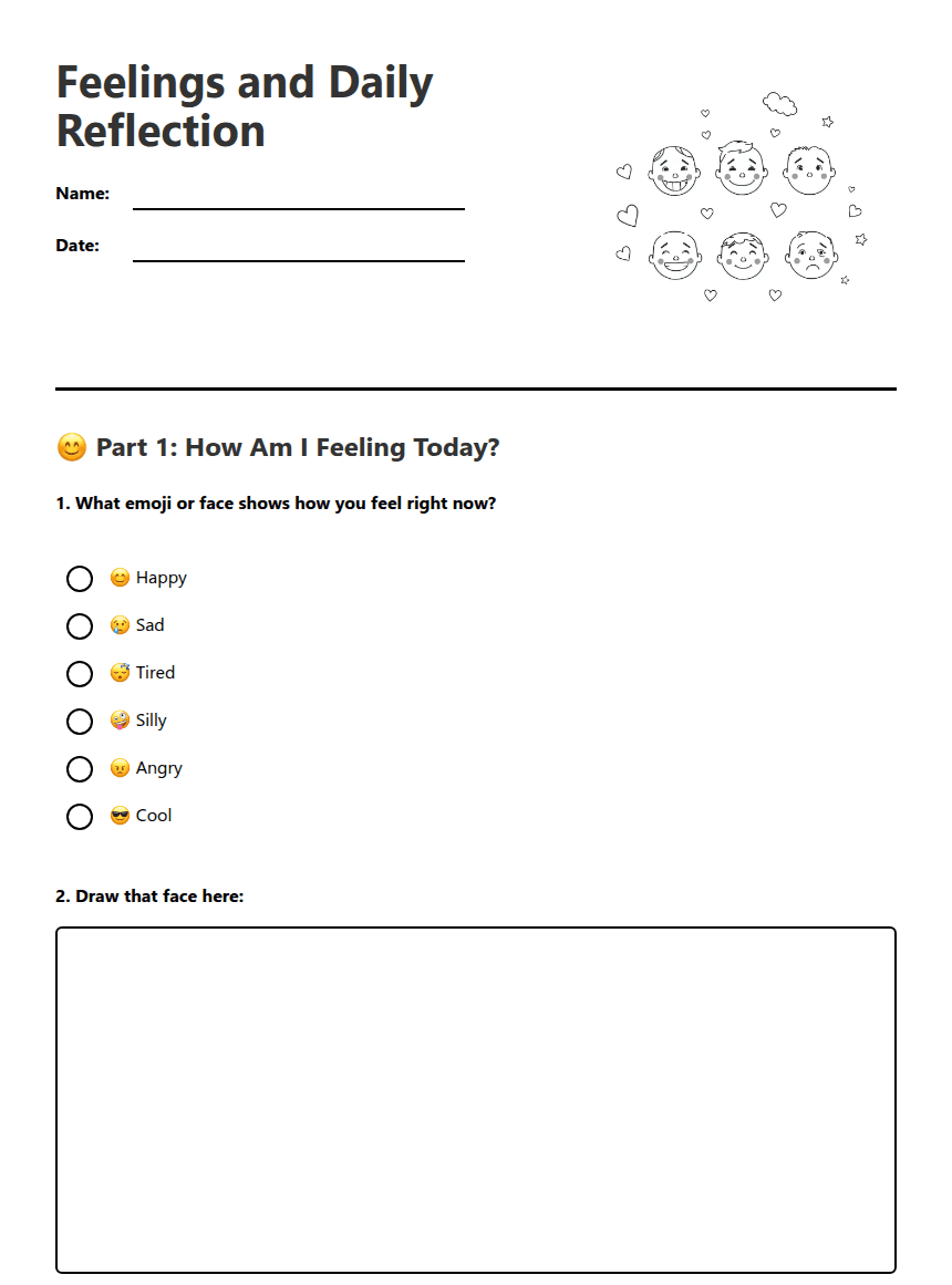 Feelings and Daily Reflection worksheet preview