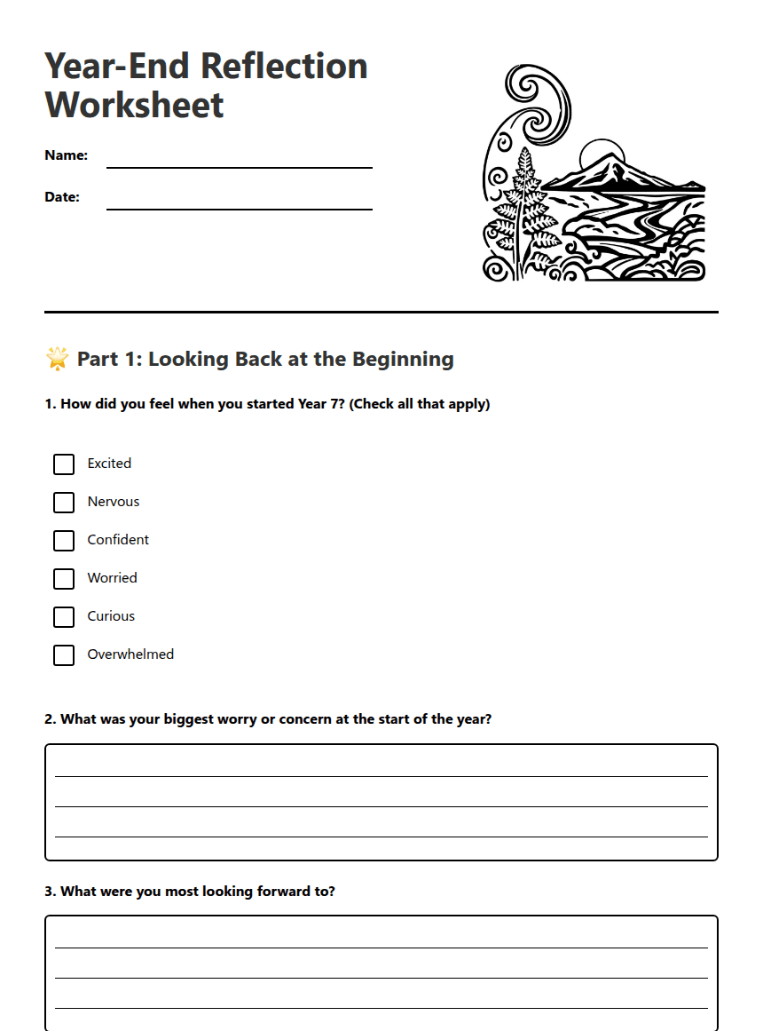 Year-End Reflection Worksheet worksheet preview