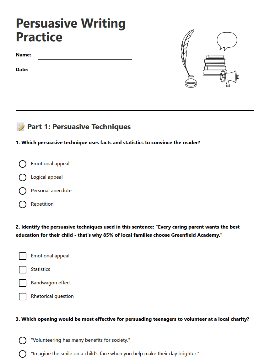 Persuasive Writing Practice worksheet preview