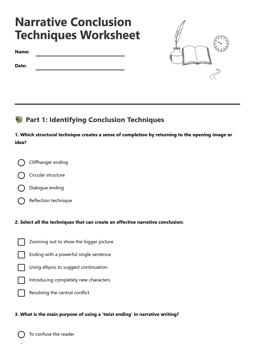 Narrative Conclusion Techniques Worksheet worksheet preview