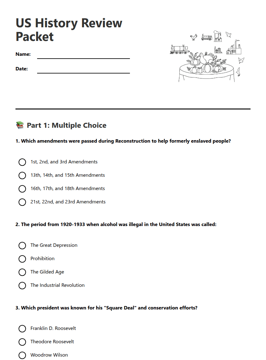 US History Review Packet worksheet preview