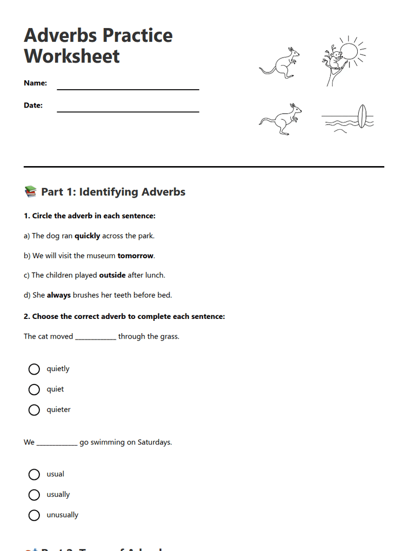 Adverbs Practice Worksheet