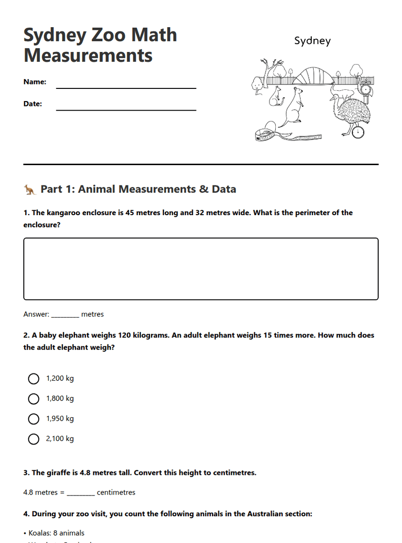 Sydney Zoo Math Measurements
