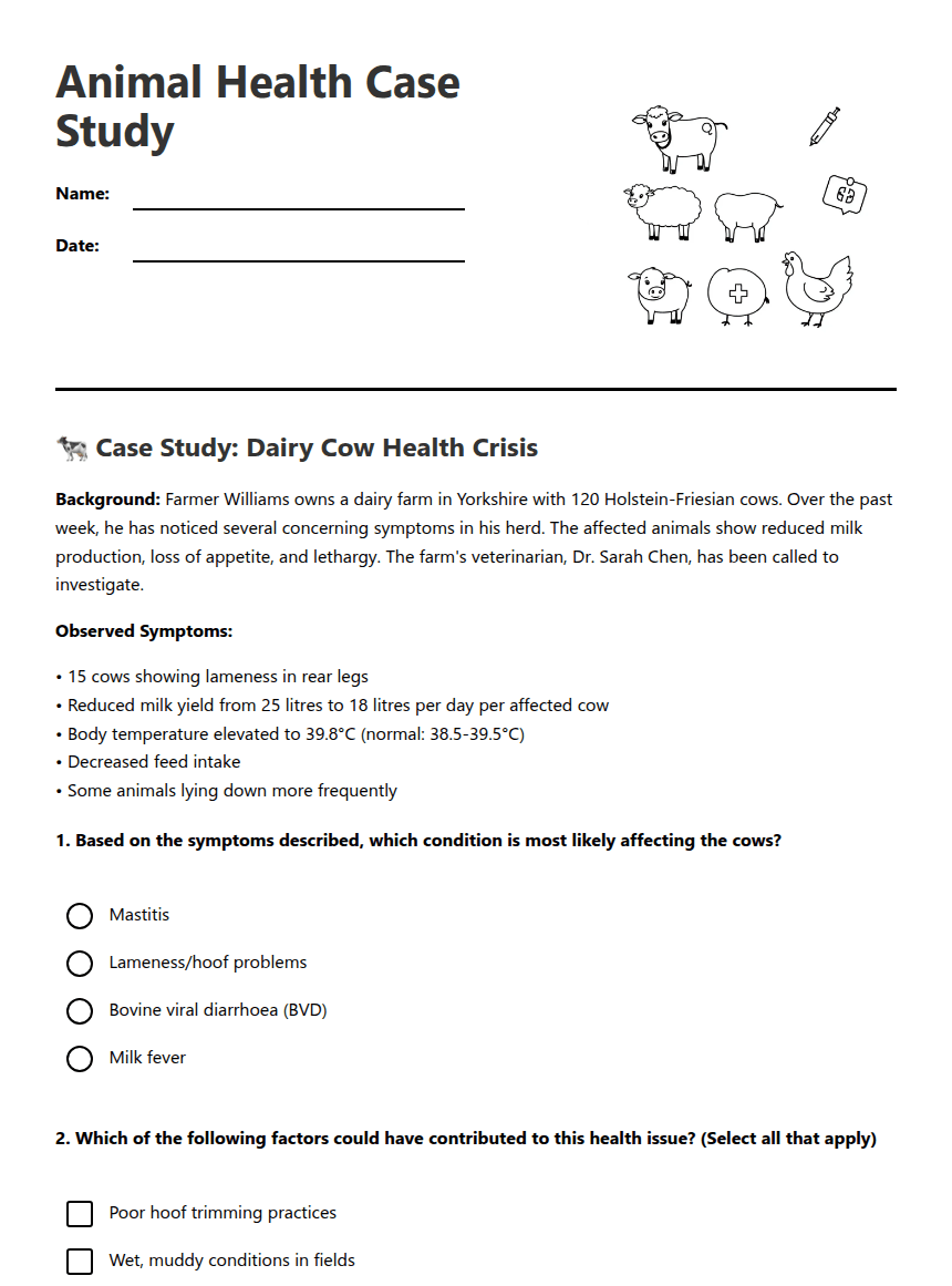 Animal Health Case Study worksheet preview