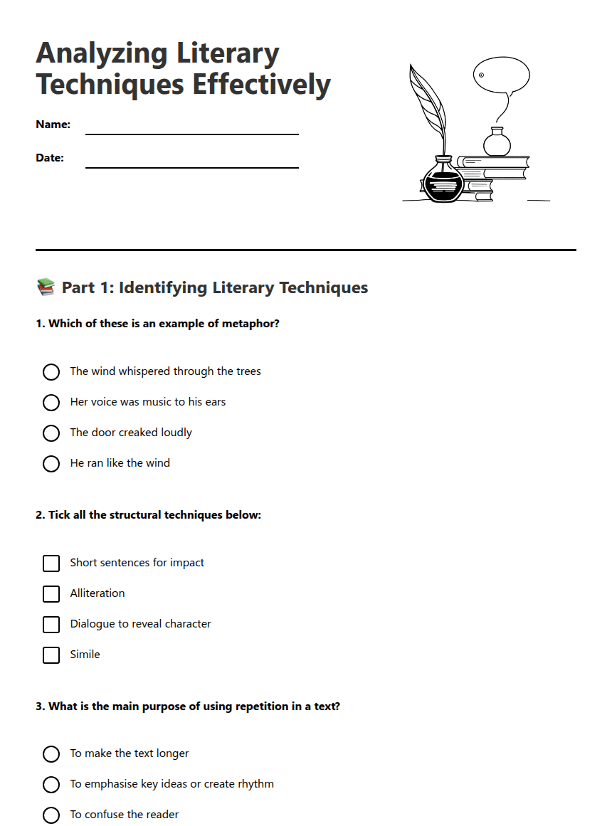 Analyzing Literary Techniques Effectively worksheet preview