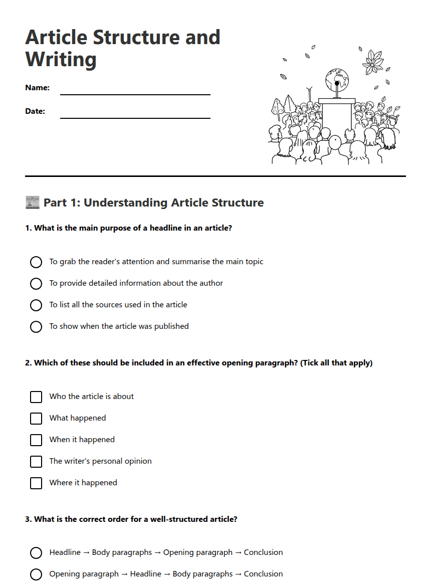 Article Structure and Writing worksheet preview