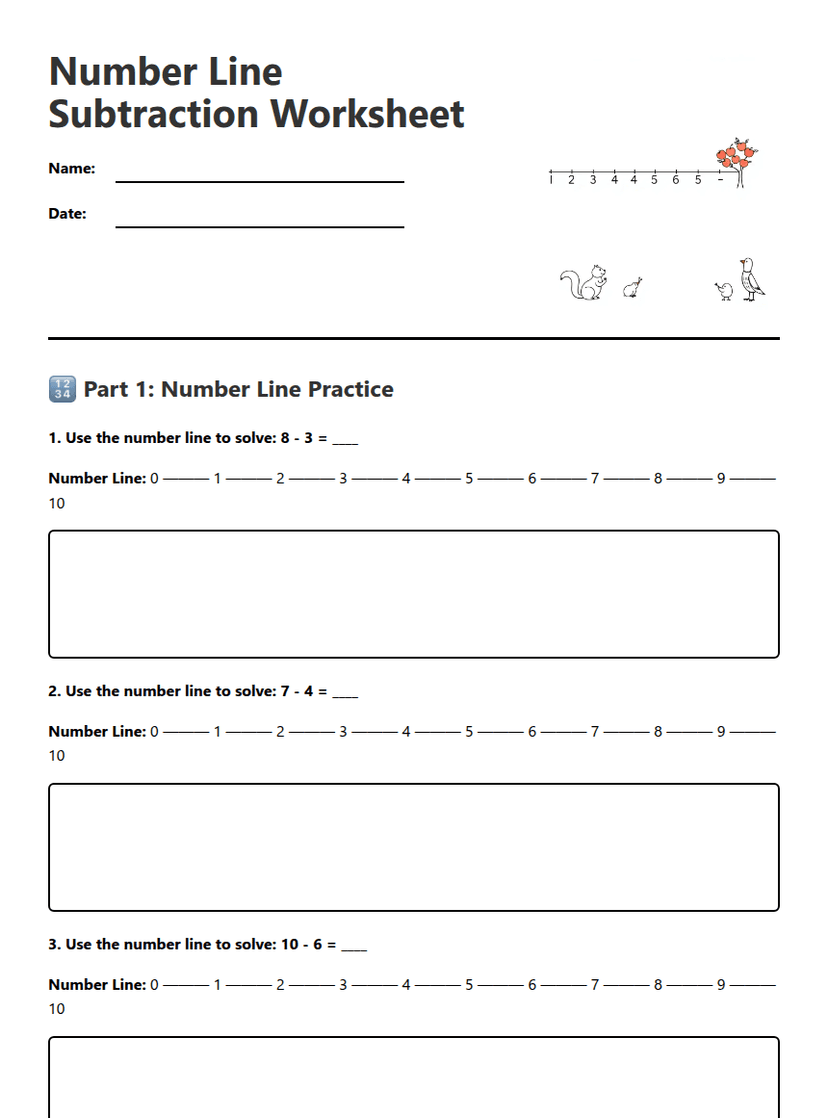 Number Line Subtraction Worksheet