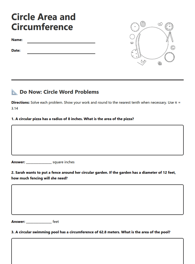 Circle Area and Circumference