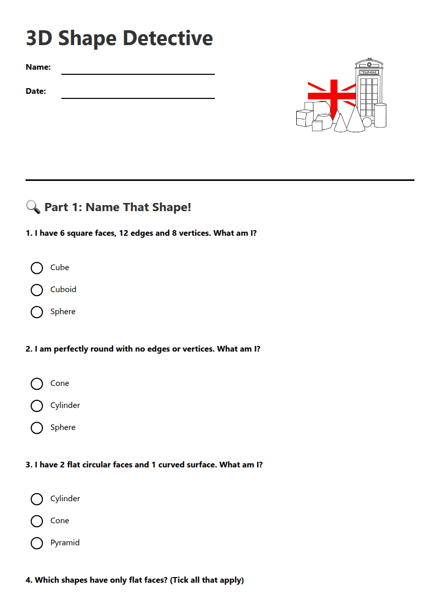 3D Shape Detective worksheet preview