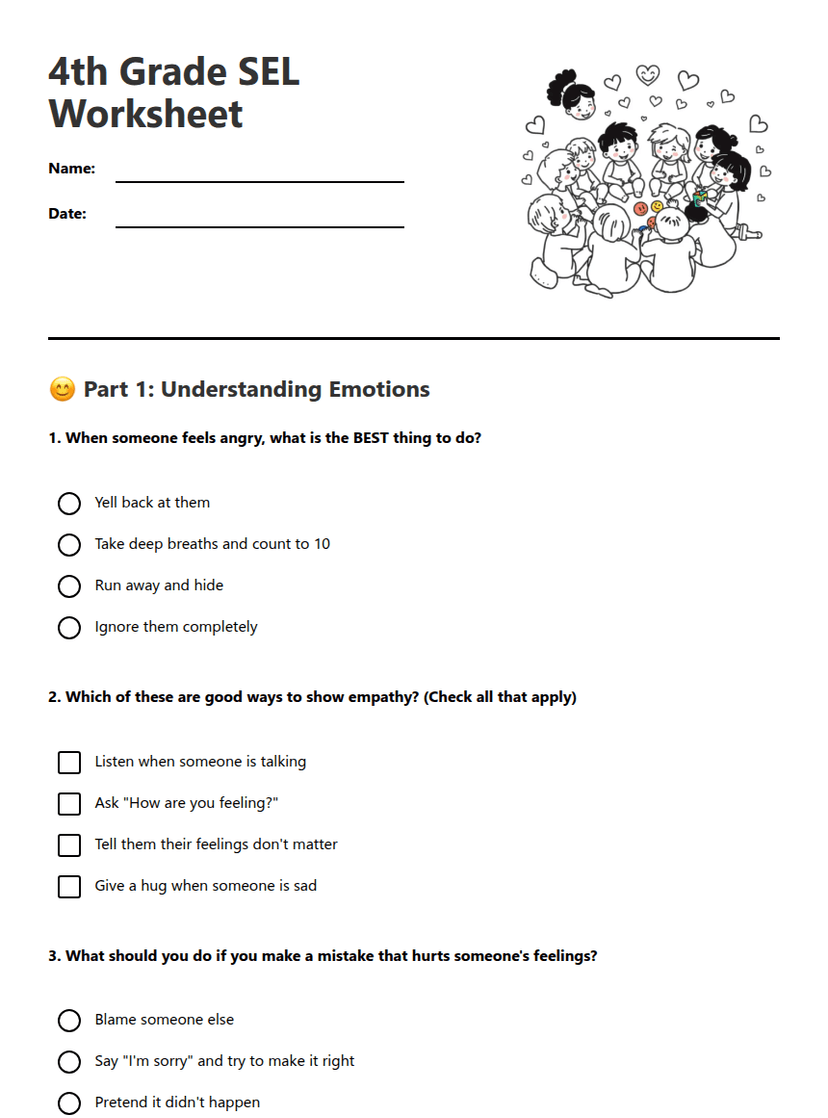4th Grade SEL Worksheet