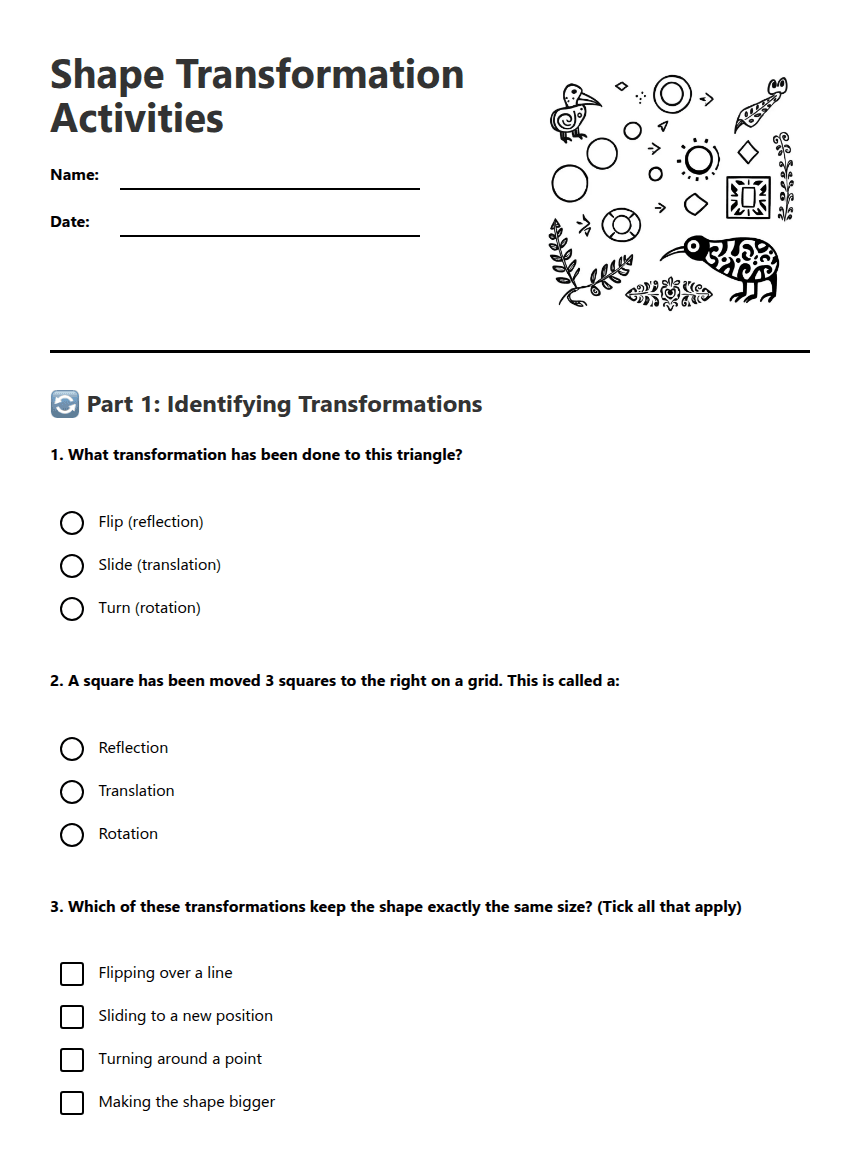 Shape Transformation Activities worksheet preview
