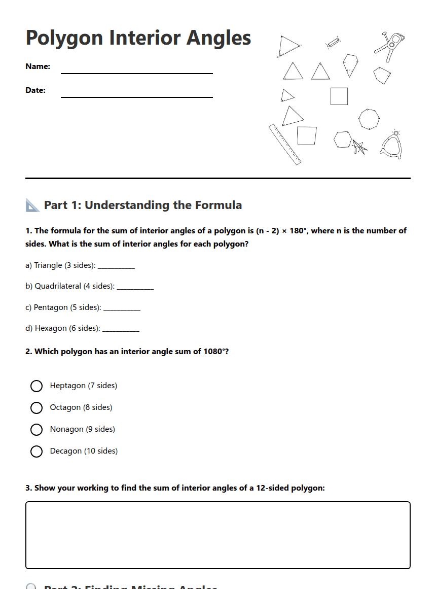 Polygon Interior Angles worksheet preview