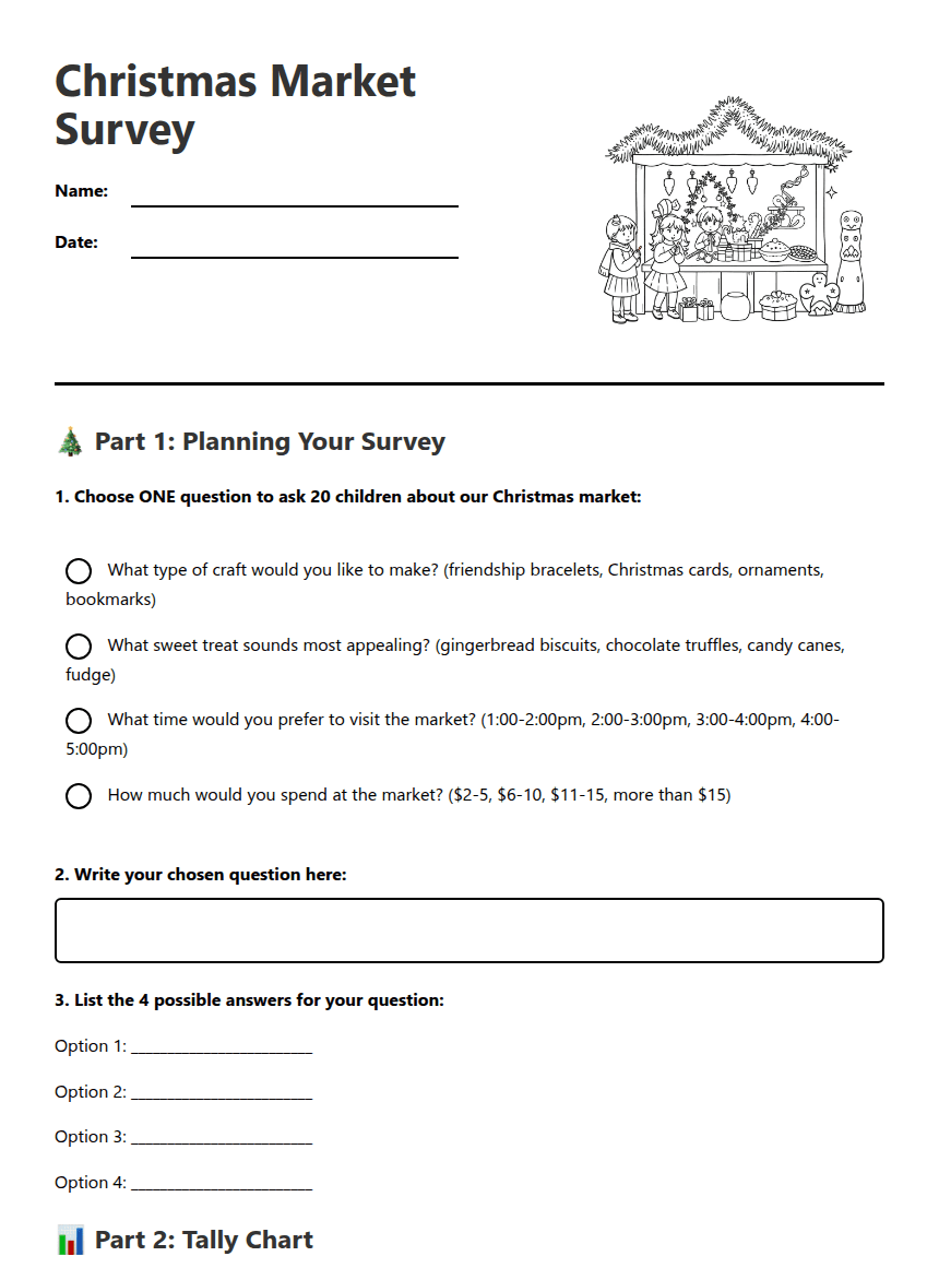 Christmas Market Survey worksheet preview