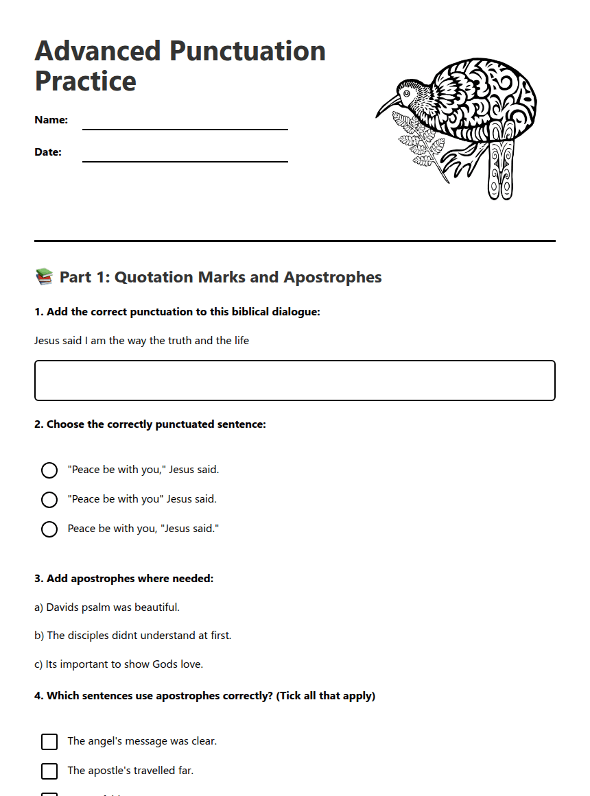 Advanced Punctuation Practice worksheet preview