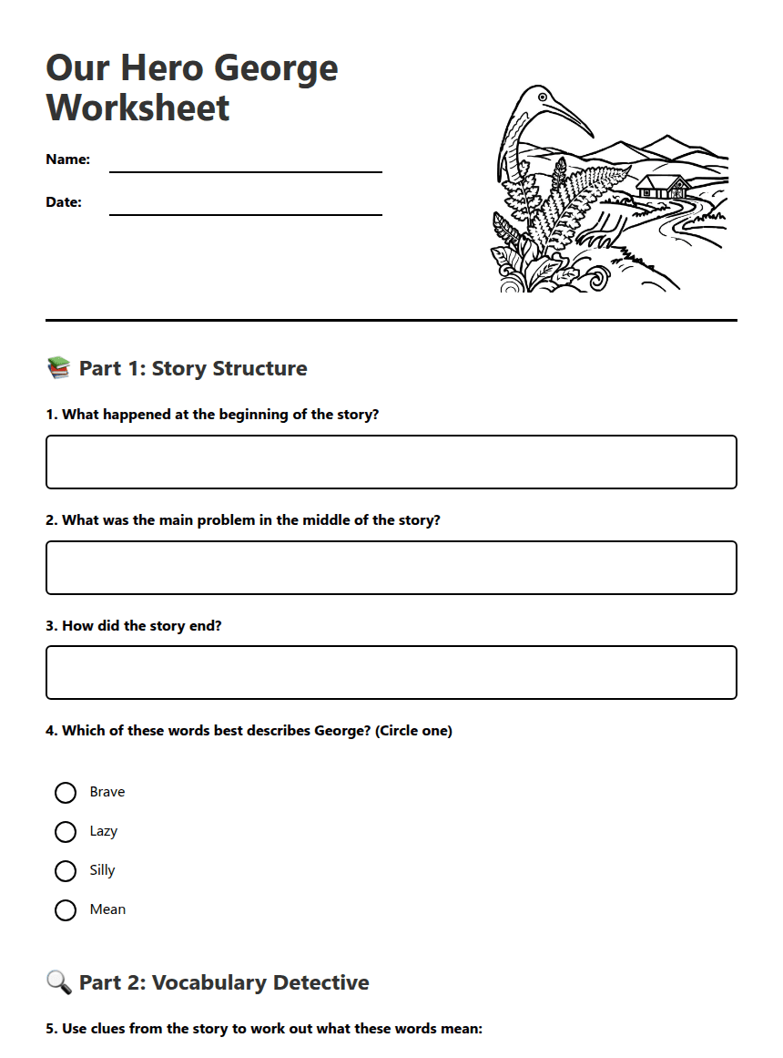 Our Hero George Worksheet worksheet preview
