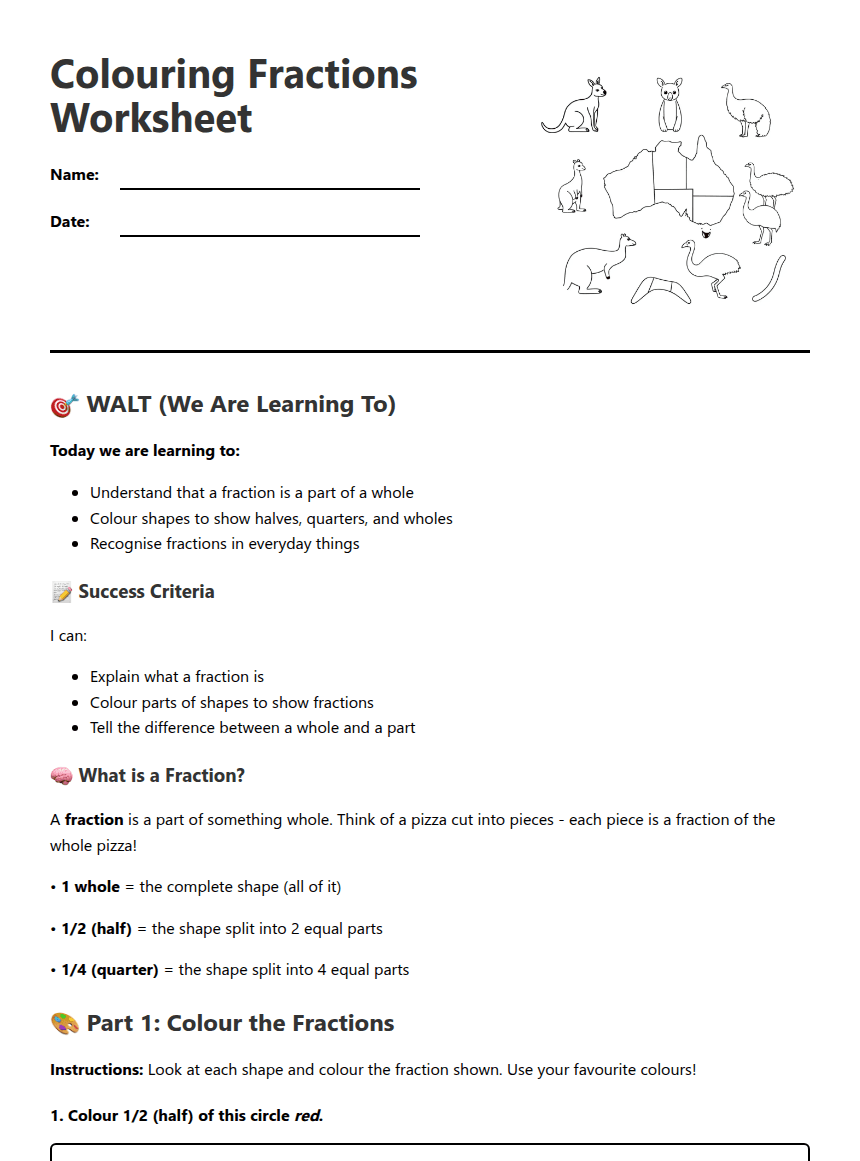Colouring Fractions Worksheet worksheet preview