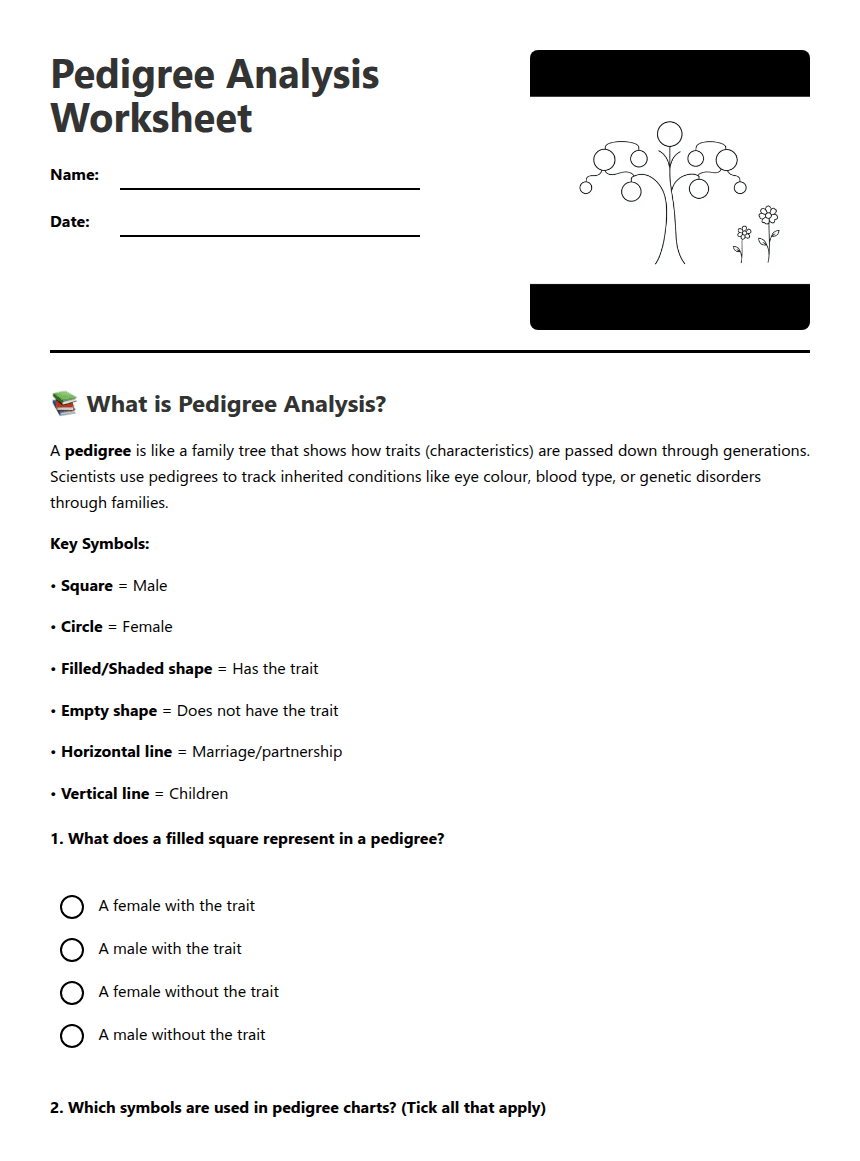 Pedigree Analysis Worksheet worksheet preview