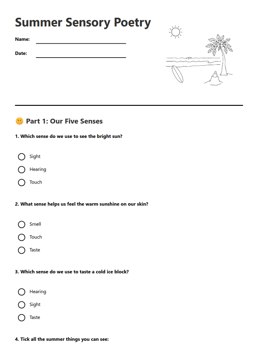 Summer Sensory Poetry