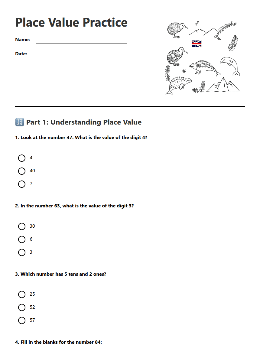 Place Value Practice worksheet preview