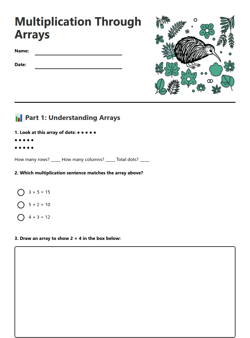 Multiplication Through Arrays worksheet preview