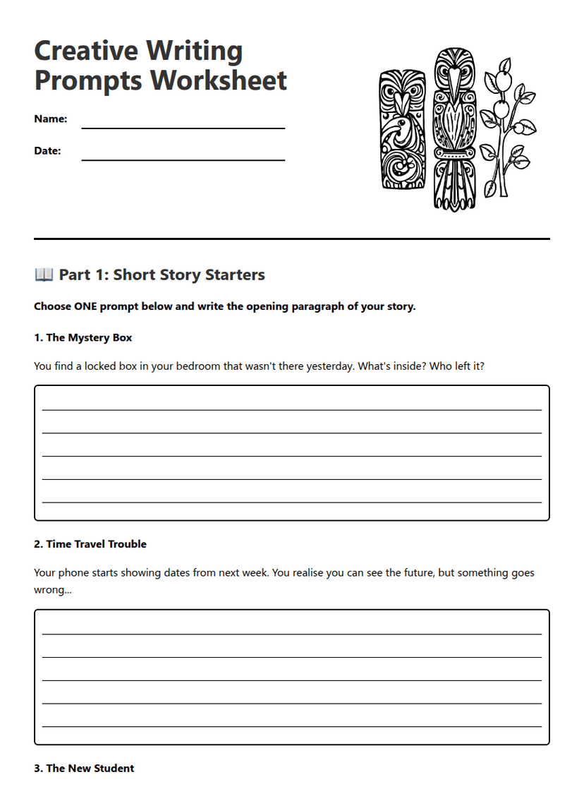 Creative Writing Prompts Worksheet